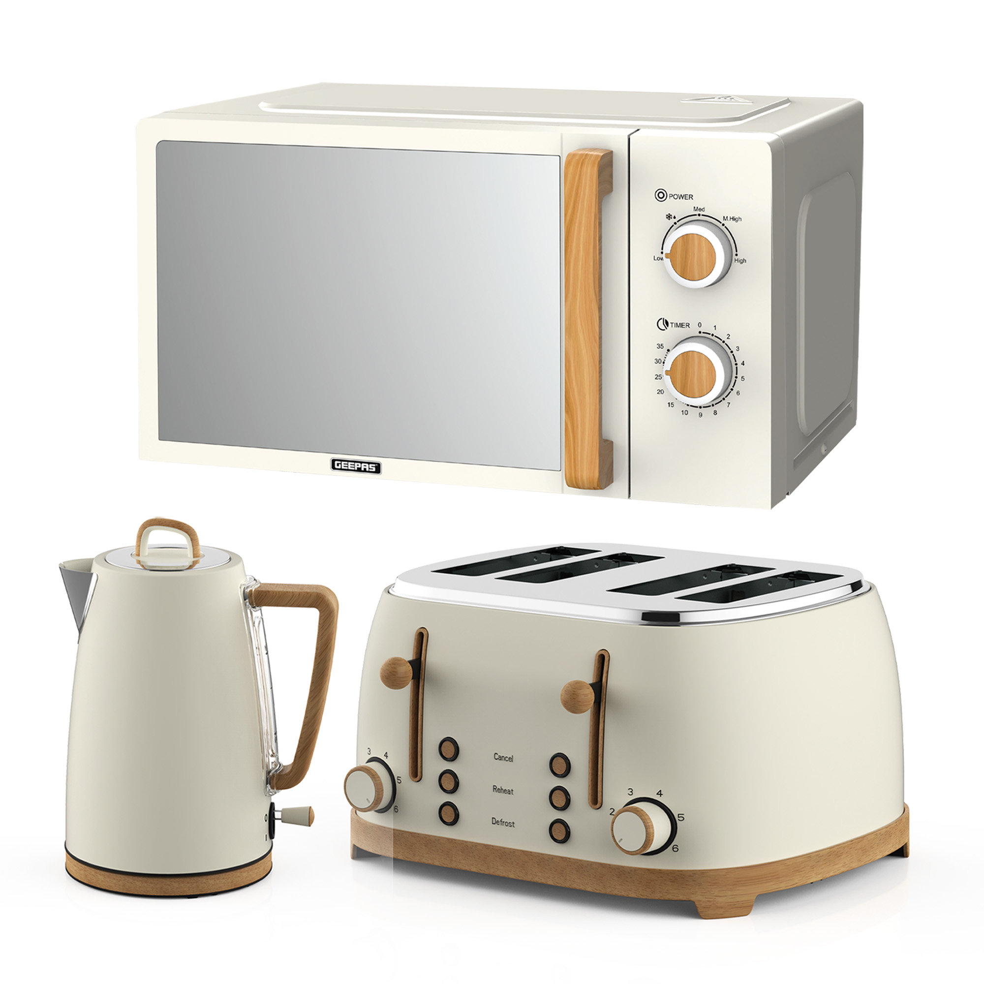 GEEPAS 20L Microwave Oven 700W, 4 Slice Toaster & 1.7L Electric Kettle